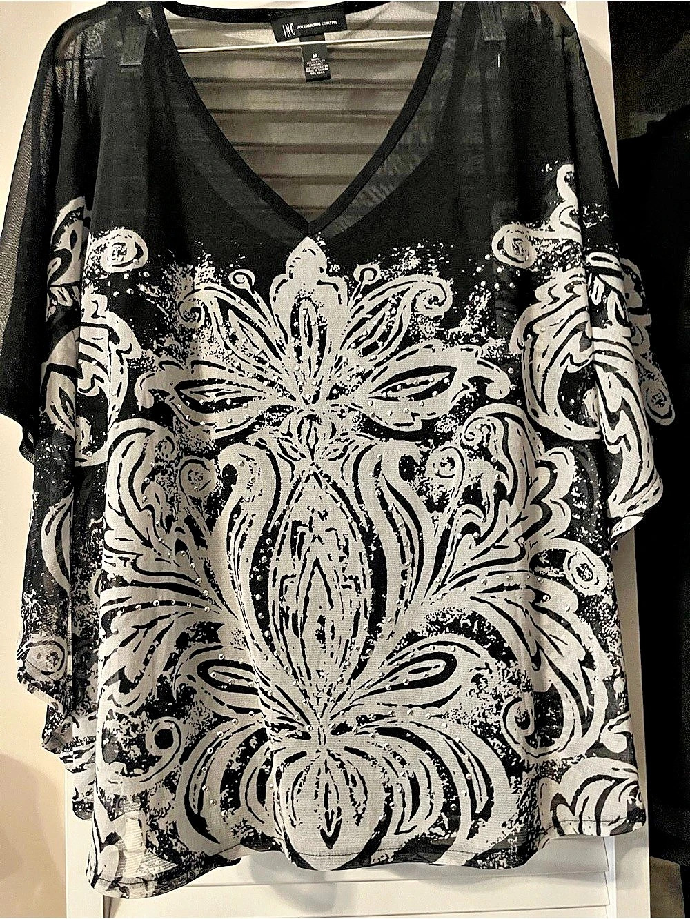 INC International Concepts Abstract Print Mesh Tunic Size Medium